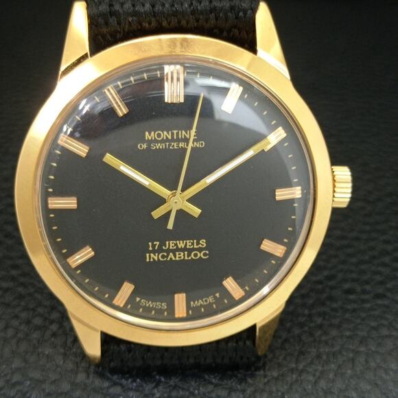 Vintage 1975 Montine Of Switzerland  Manual Mens Gold Watch W/Nato Strap - Picture 4 of 9